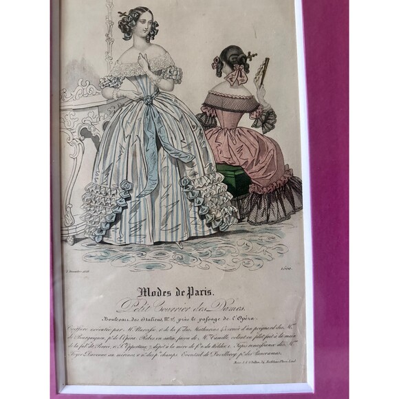 Antique French Fashion Print “Modes de Paris” Hand-Colored 19th C Lithograph - Picture 3 of 3